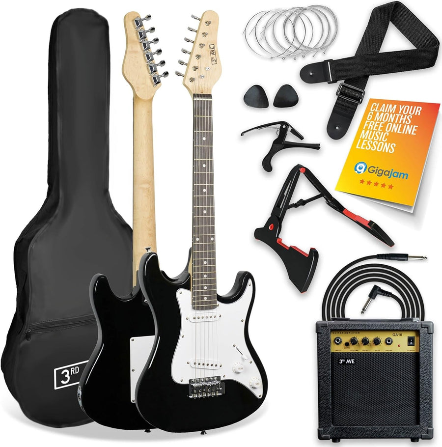 3/4 Electric Guitar Starter Kit w/10W Amp Cable Bag Black