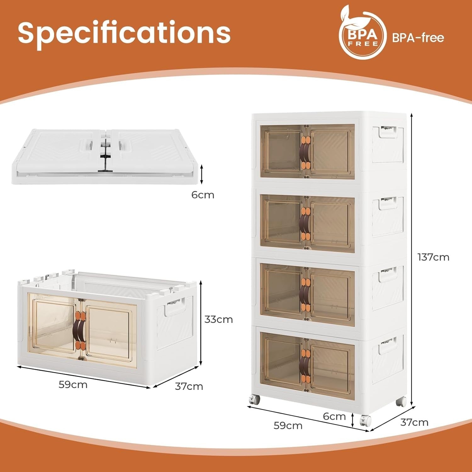 4-Tier Folding Shoe Storage Cabinet with Lockable Wheels & Stackable Bins