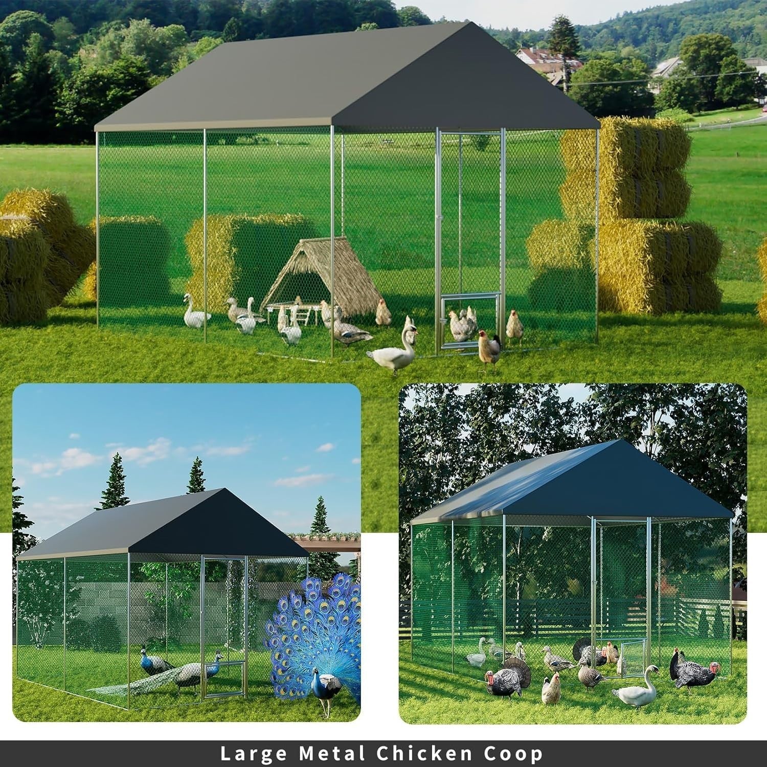 Large Walk In Chicken Coop 4x3x2.7m Metal Run UV Cover Pen