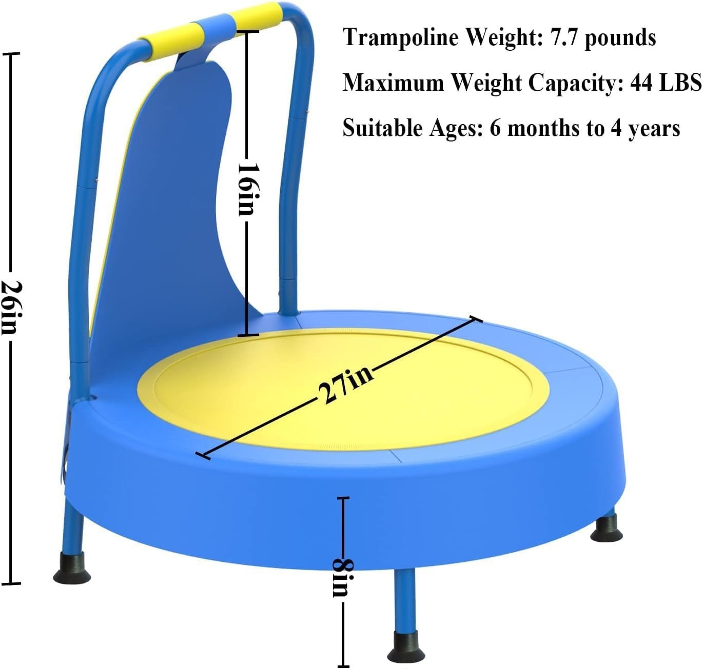 Mini Trampoline for Kids Toddler Indoor Bounce Play Safety Handle 65cm