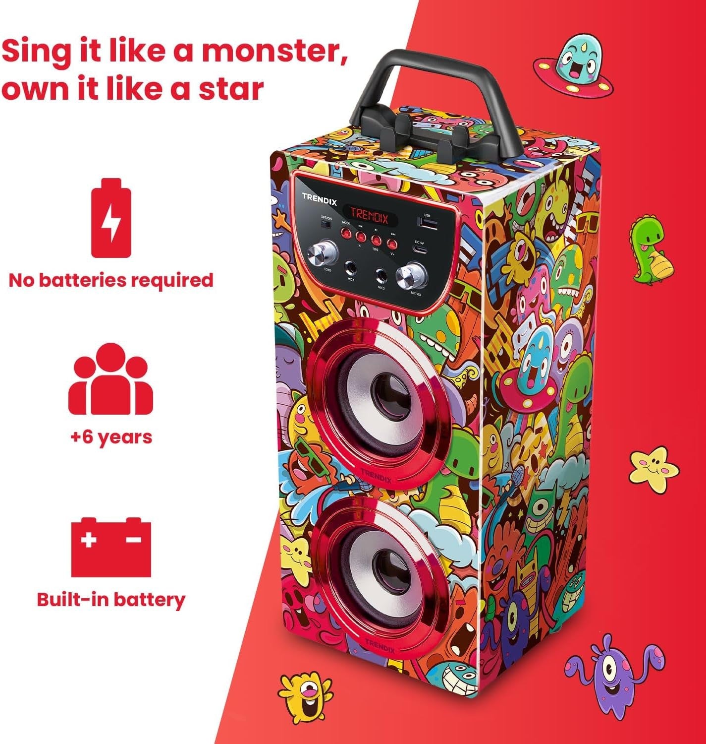 Monster Kids Karaoke Machine 2 Mics Green Bluetooth FM