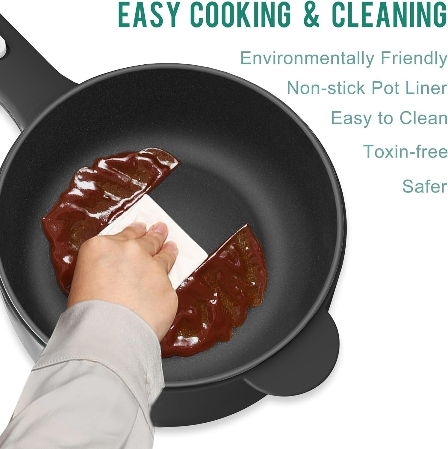 2L Electric Cooker Non-Stick Ramen Pot for Dorms Travel Fast Heating
