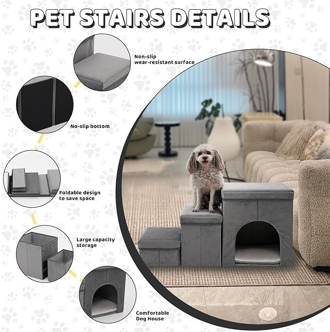3-Step Dog Stairs Ramp Non-Slip Foam Pet Steps Bed Sofa