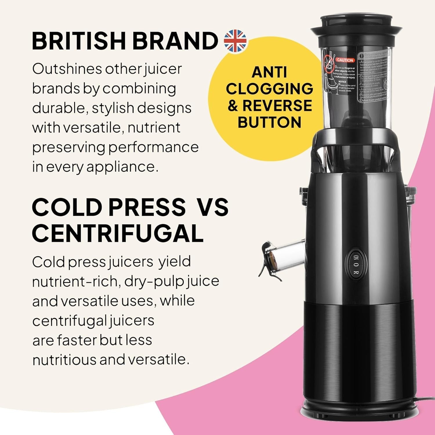 Cold Press Juicer 240W 3in Wide Chute Whole Fruit Quiet High Yield Easy Clean
