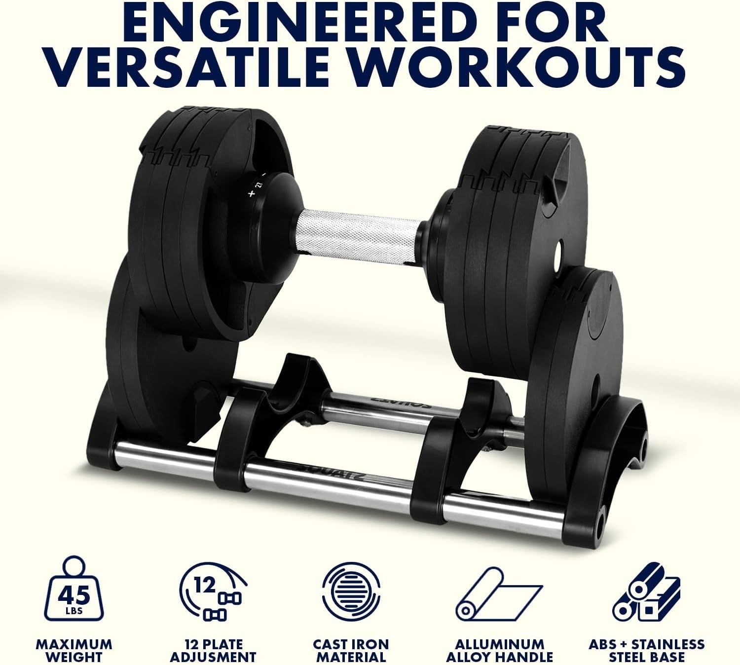45lb Adjustable Dumbbell Fast Dial Space Saving Non Slip Home Gym