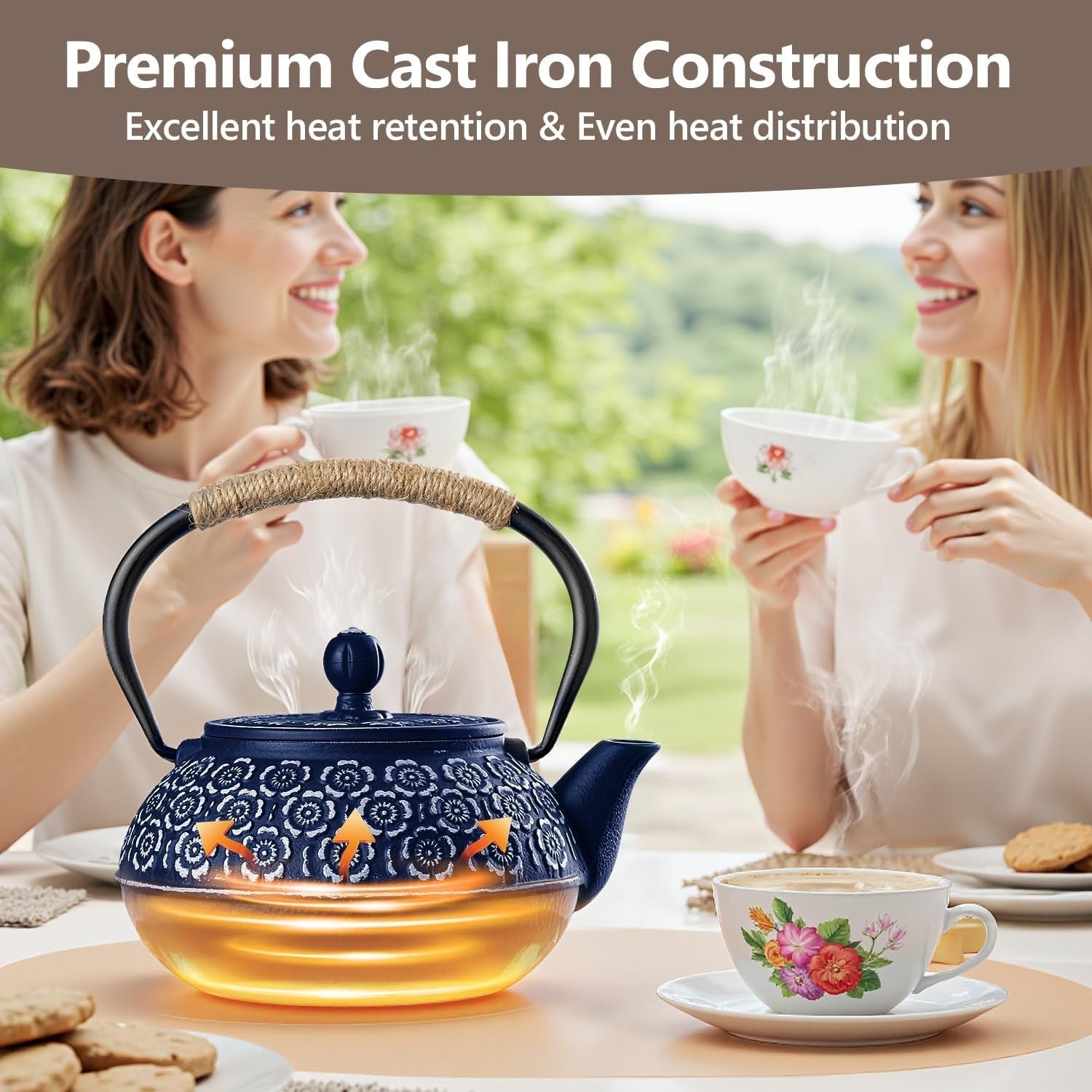 Cast Iron Teapot 900ml Japanese Tetsubin Tea Kettle w Infuser Blue