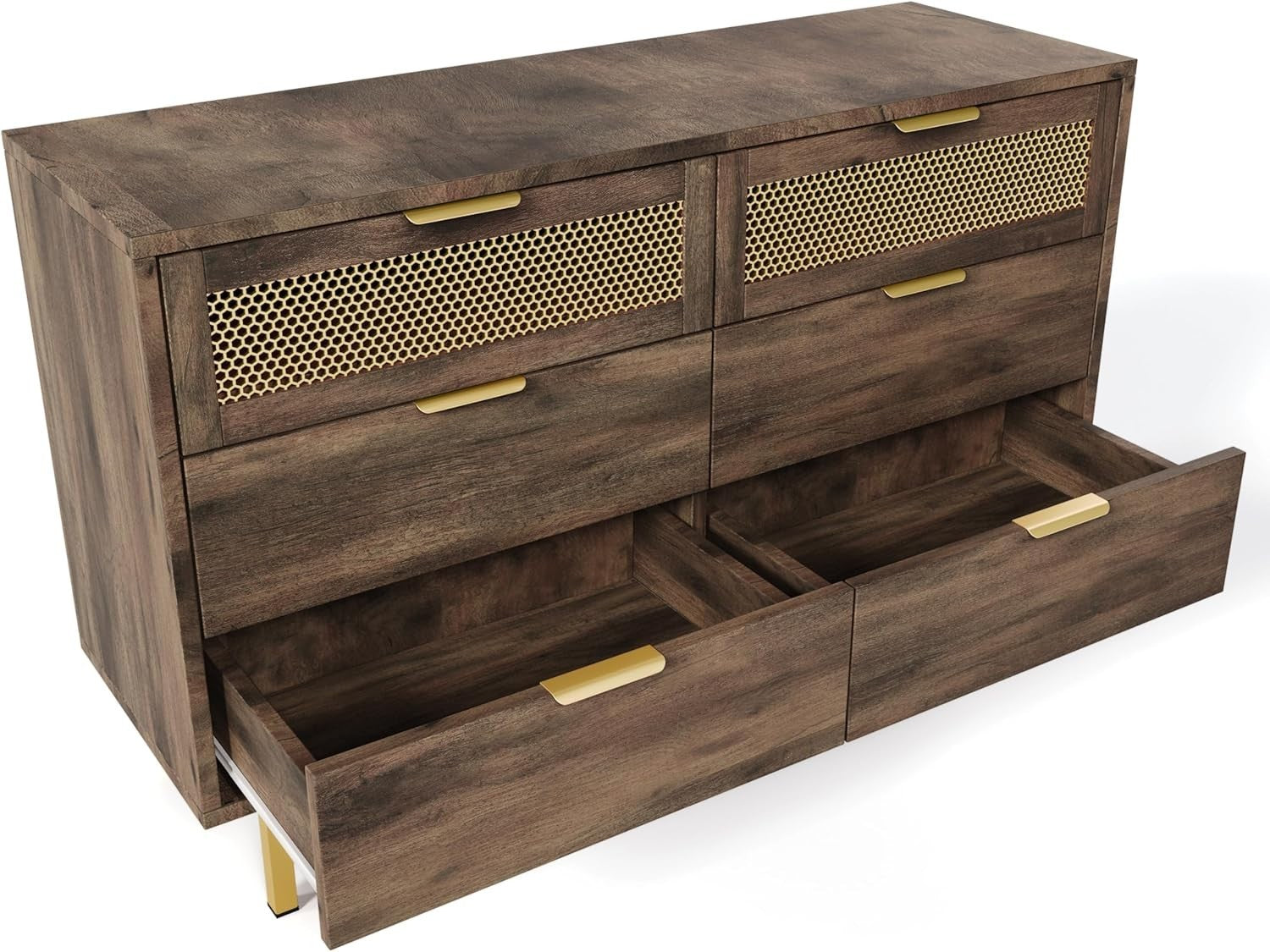 Dark Brown Sideboard Cabinet with 3 Drawers, 2 Doors & Adjustable Shelves