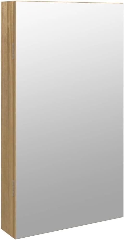 LED Wall Mounted Jewelry Cabinet Frameless Mirror Lockable Organizer Brown