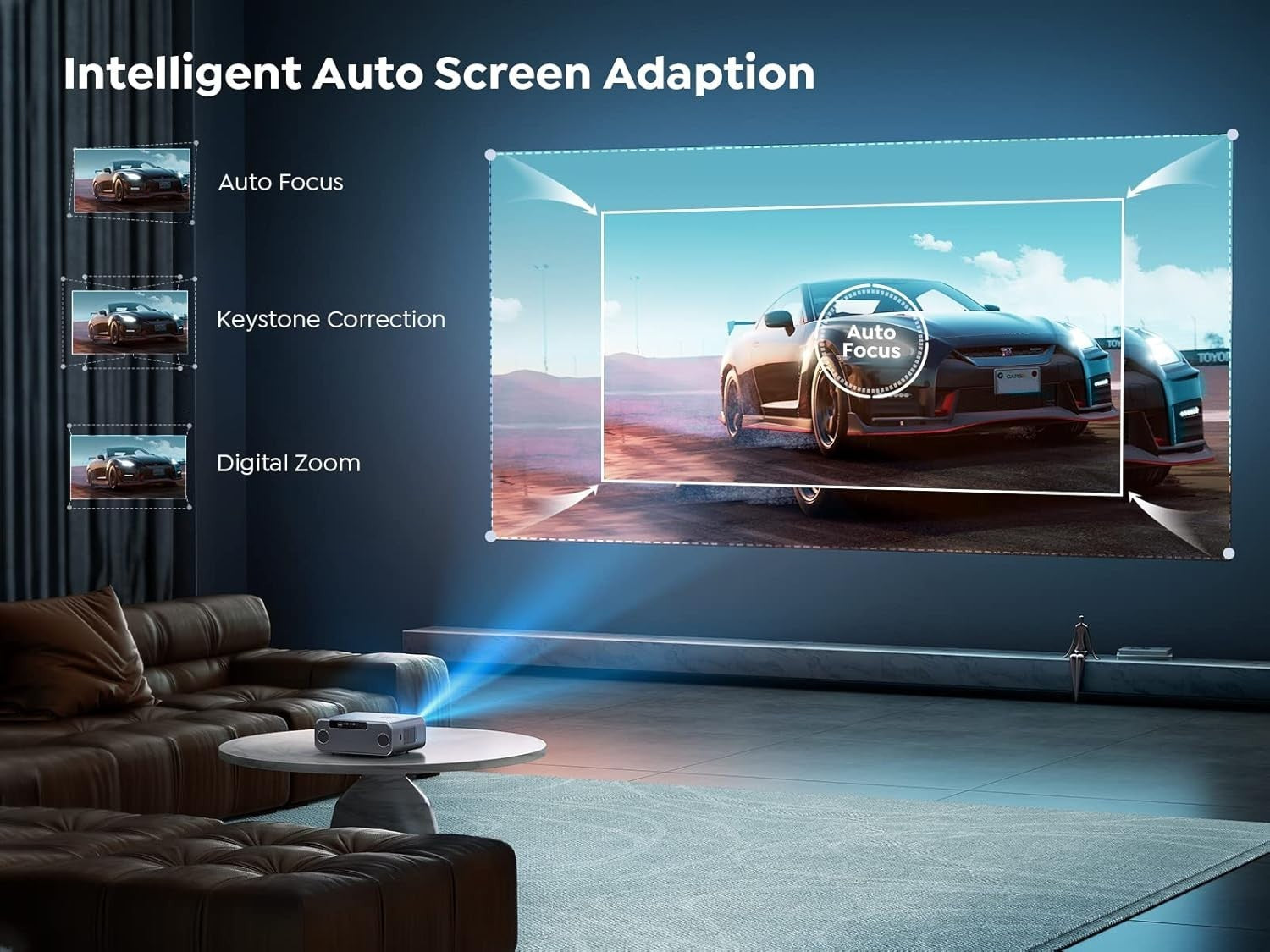 1080P WiFi6 Smart Projector Auto Focus 6D Keystone 4K
