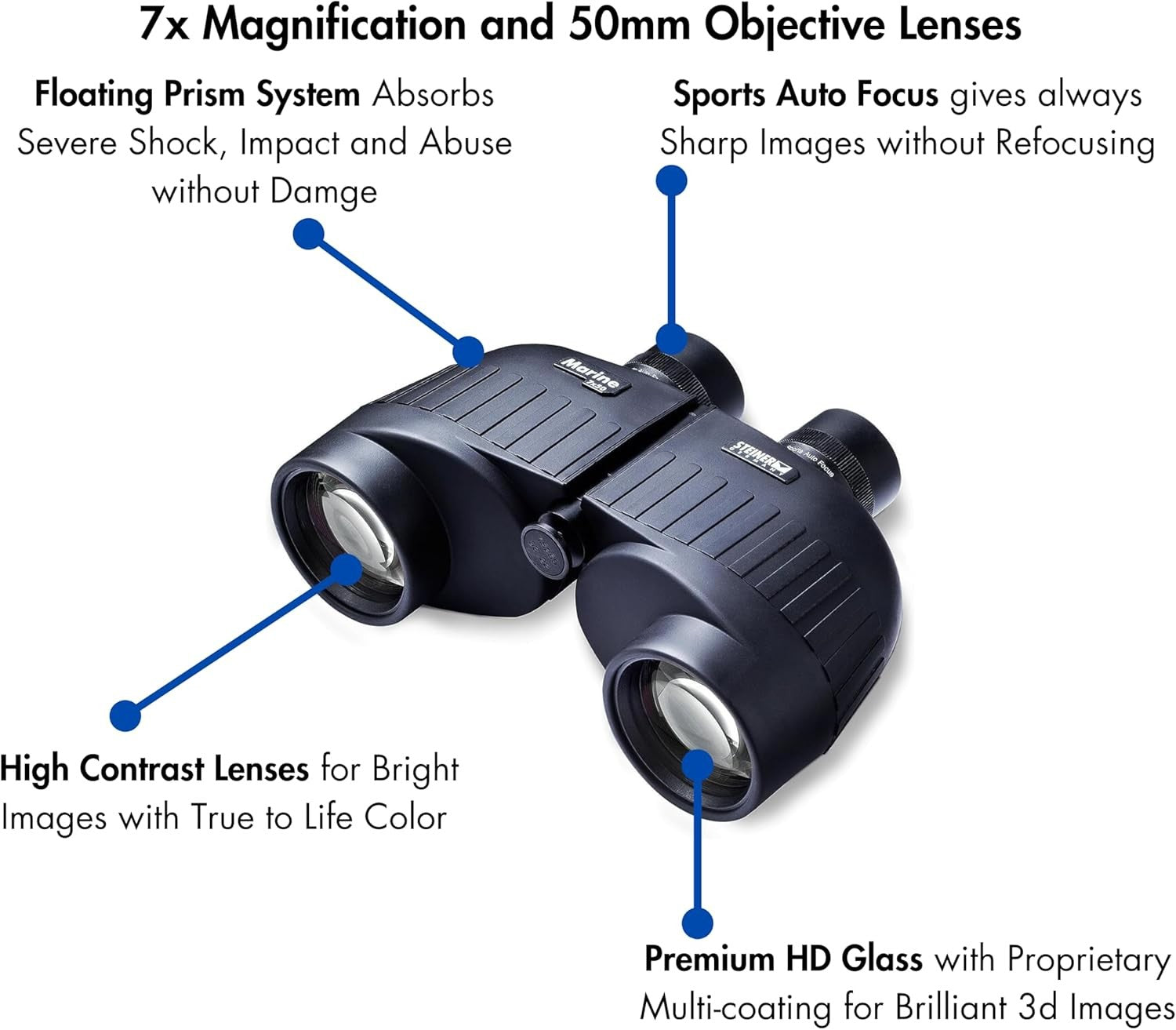 7x50 Marine Binoculars – Bright High-Contrast Optics, Waterproof, Floating Prism