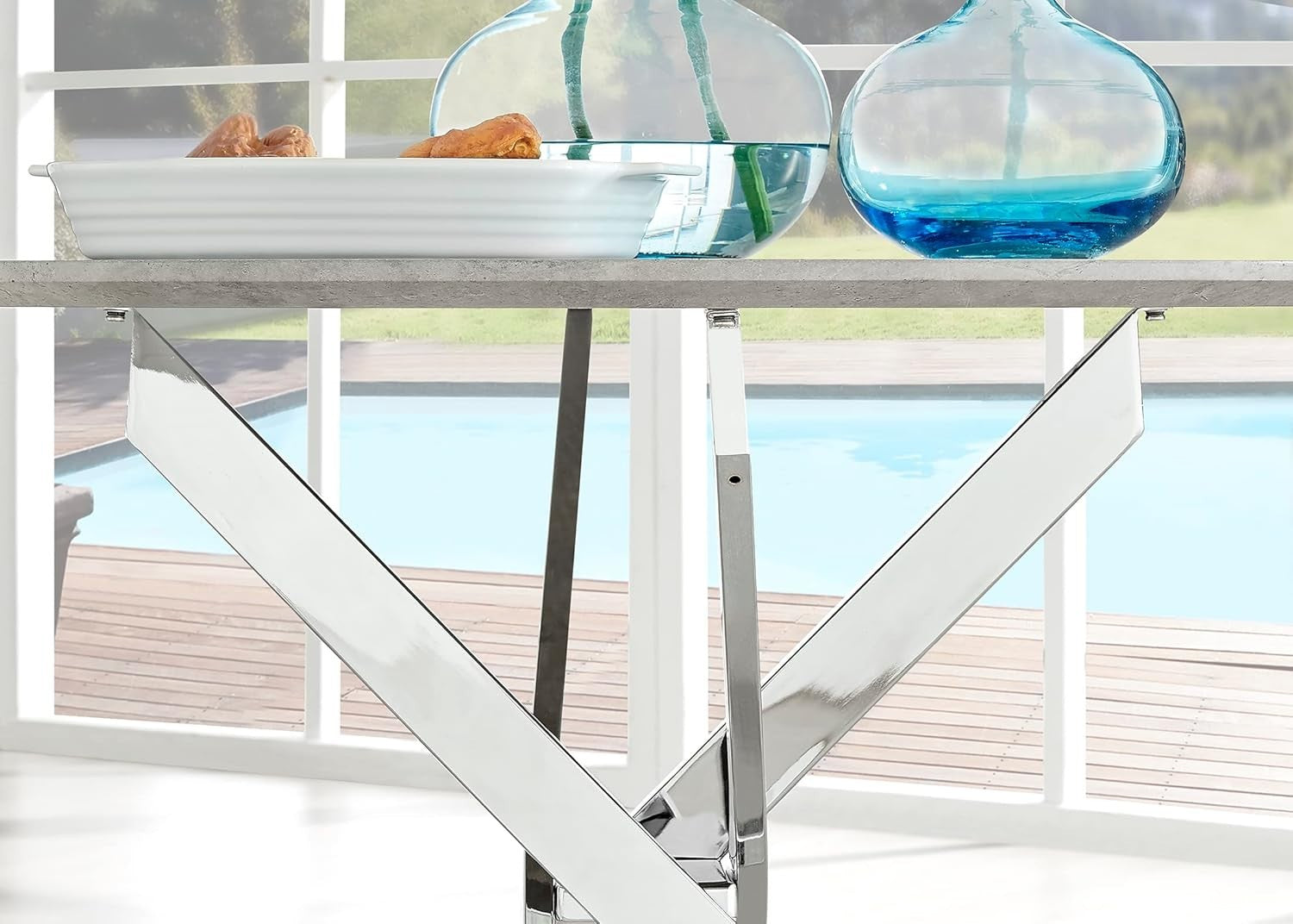 Round Concrete Dining Table 100cm Silver Legs Modern Compact 2–4 Seater