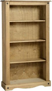 4 Tier Solid Pine Medium Bookcase Rustic Waxed Wooden Storage Shelf Unit