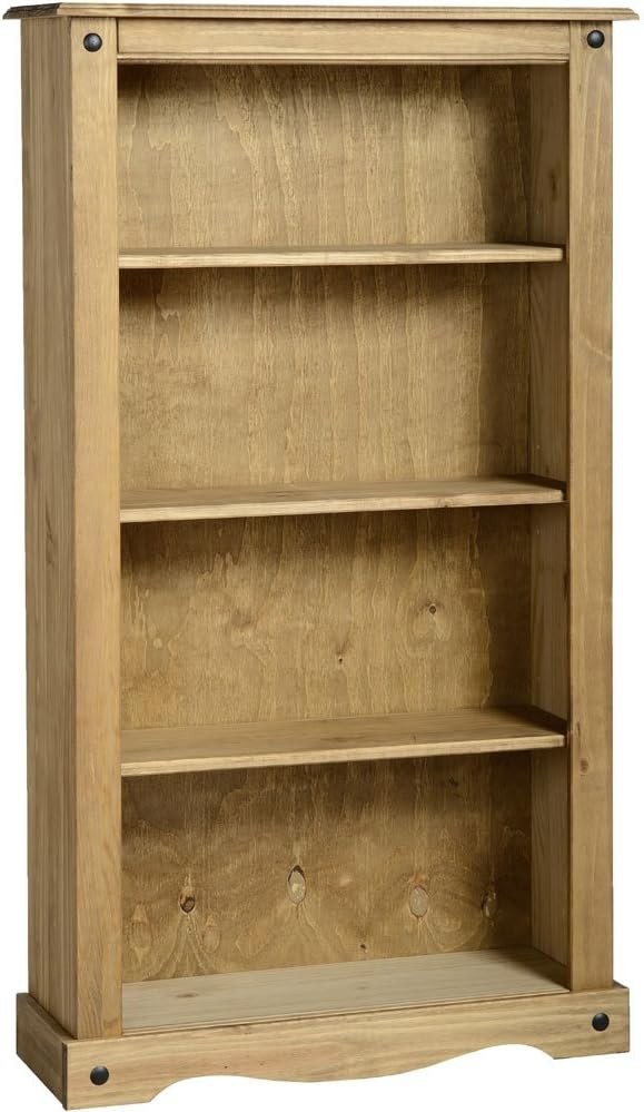 4 Tier Solid Pine Medium Bookcase Rustic Waxed Wooden Storage Shelf Unit