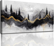 29"x57" Large Black Gold Abstract Forest Canvas Wall Art – XXL Decor