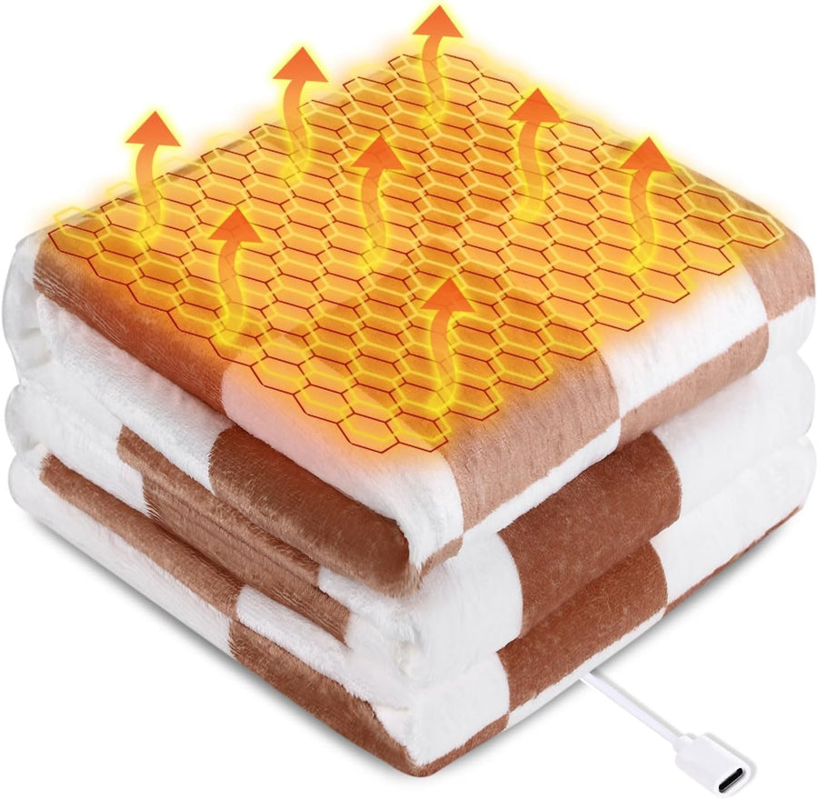 USB Heated Throw Blanket 50x60in Portable Electric Fleece 3 Heat Settings Travel