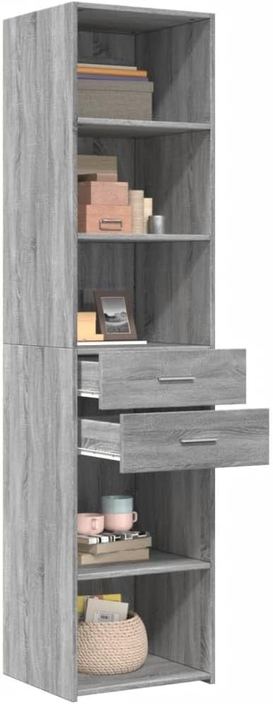 Tall Grey Storage Cabinet 45x42.5x185cm – Slim Modern Wardrobe with Drawers