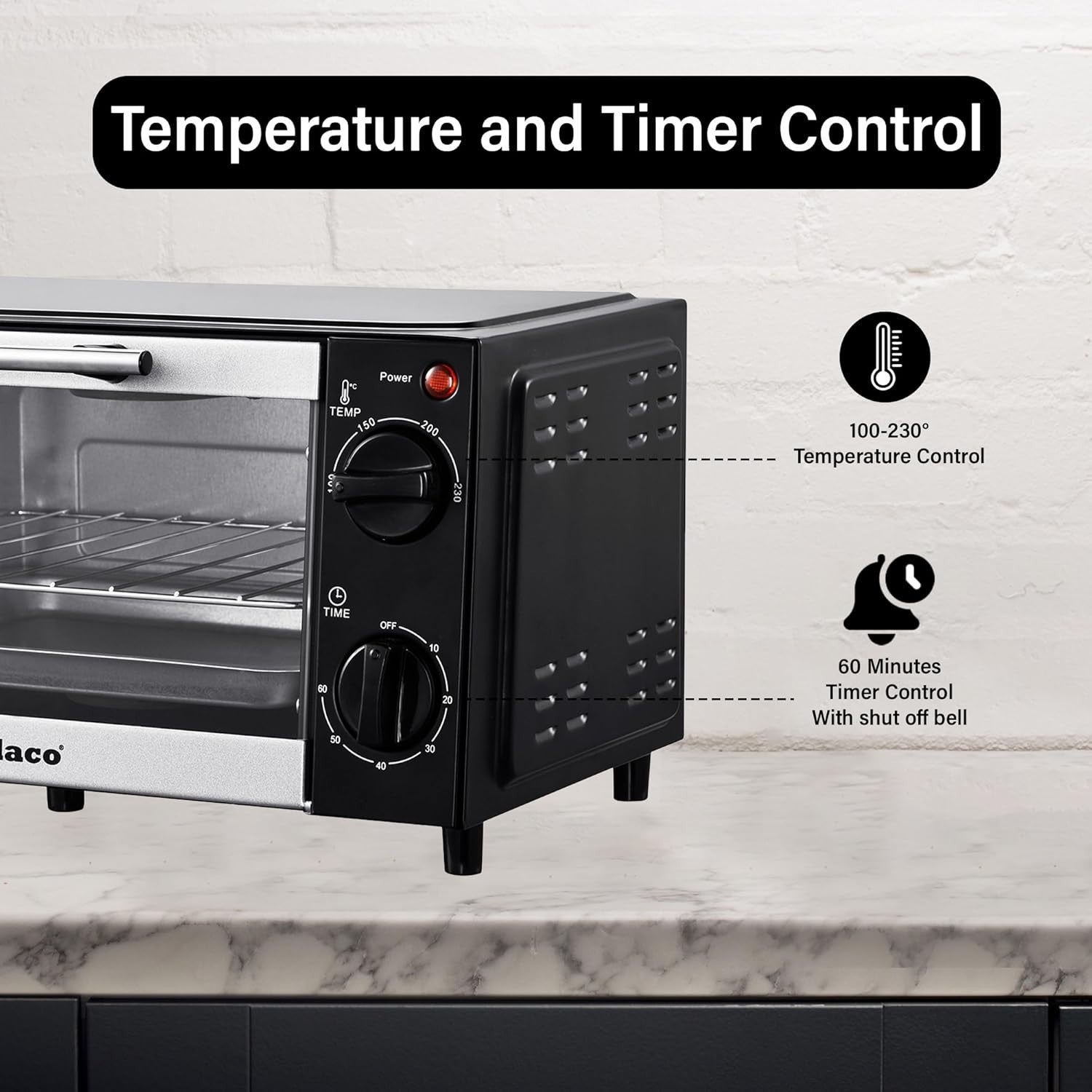 9L Mini Toaster Oven Portable Baking Grill 750W Adjustable Temp Timer