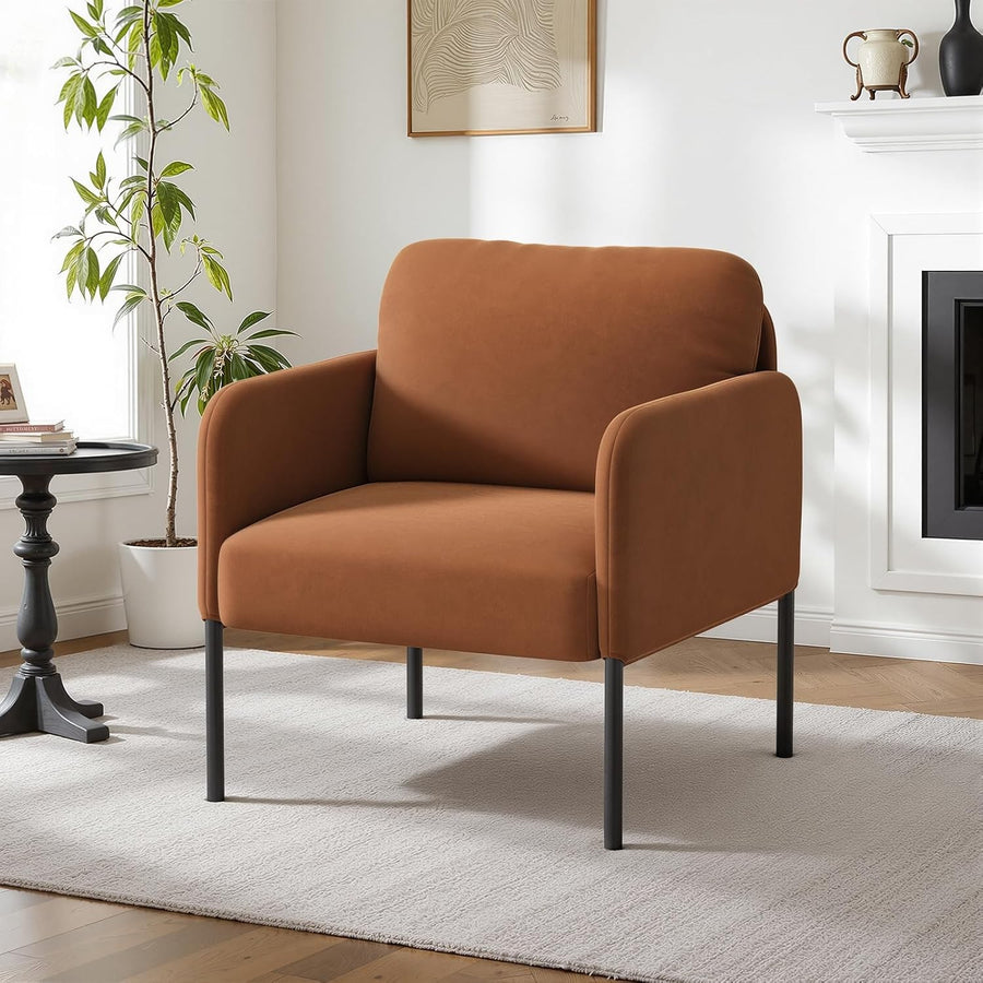 Orange Velvet Accent Armchair Modern Lounge Bedroom Reading Chair