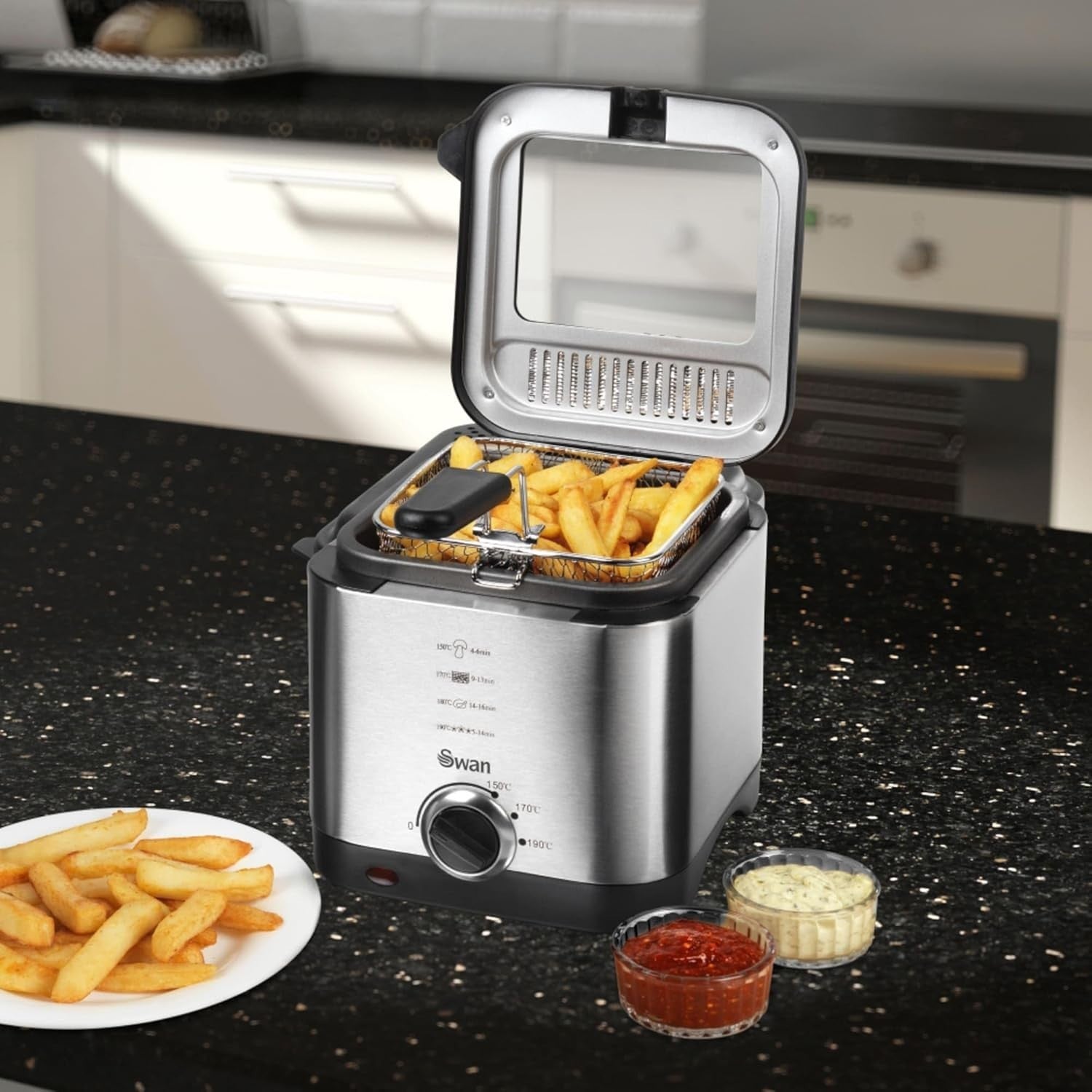 1.5L Deep Fat Fryer Stainless Steel 900W Adjustable Temp Viewing Window