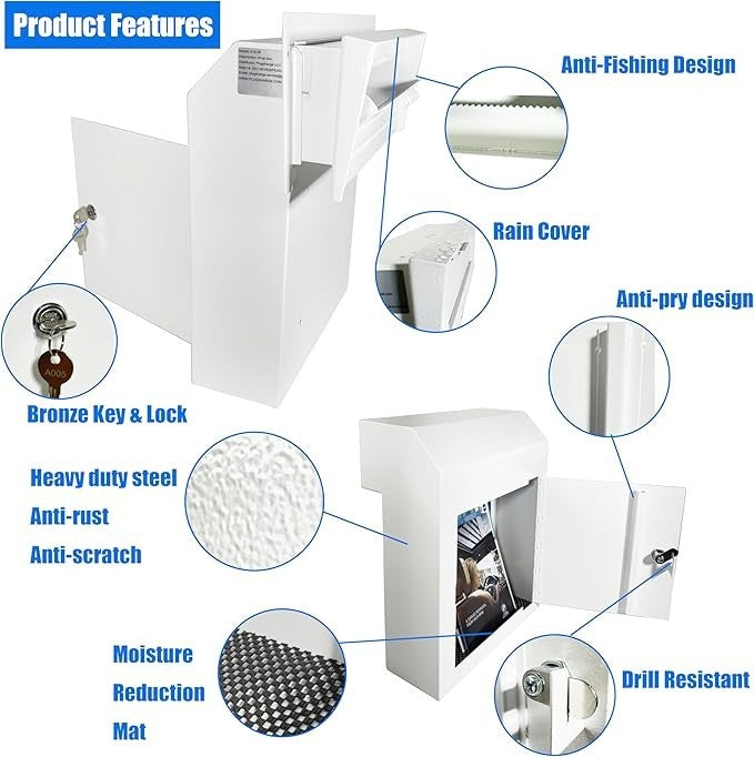 Locking Mail Drop Box Waterproof Steel Secure Deposit Slot for Cash Keys Letters