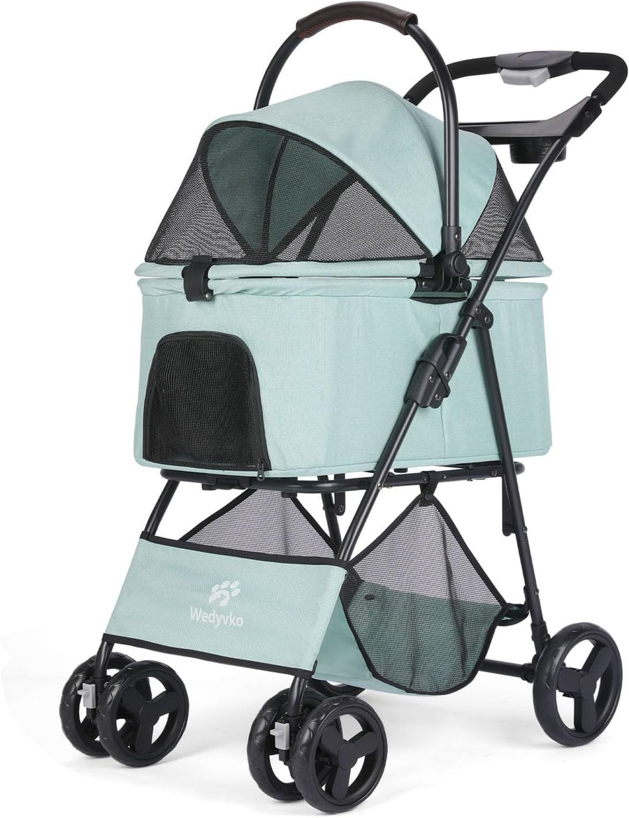 2 in 1 Dog Stroller Folding Pet Pushchair Detachable Basket Teal Blue