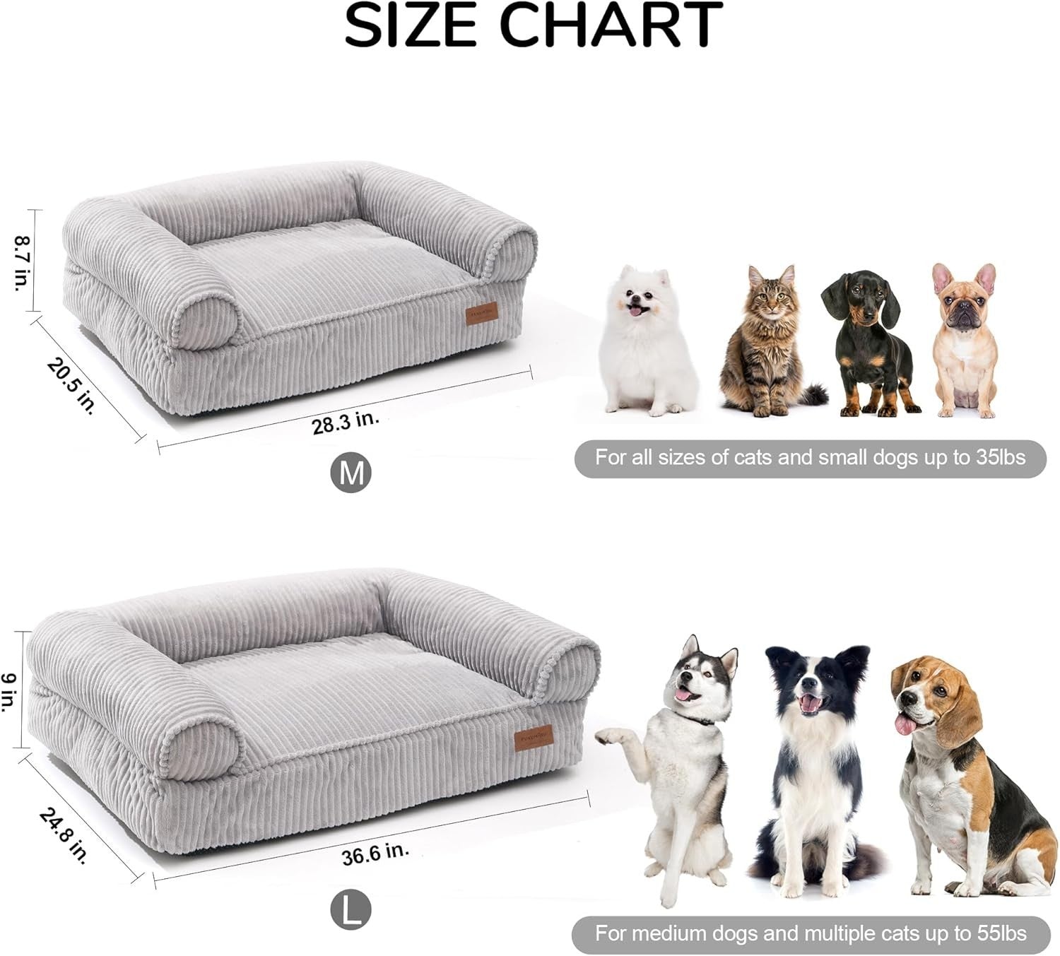 Corduroy Dog Cat Couch Bed Washable Waterproof Pet Sofa Medium