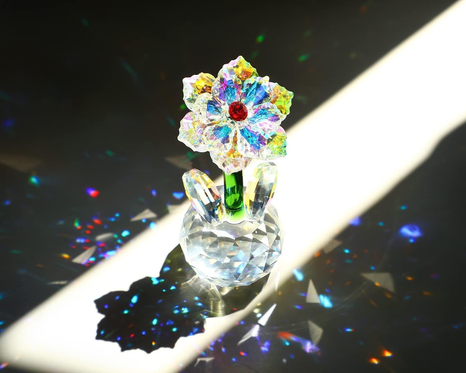 Crystal Sunflower Figurine Ornament • Sparkling Glass Flower Gift • Table Decor