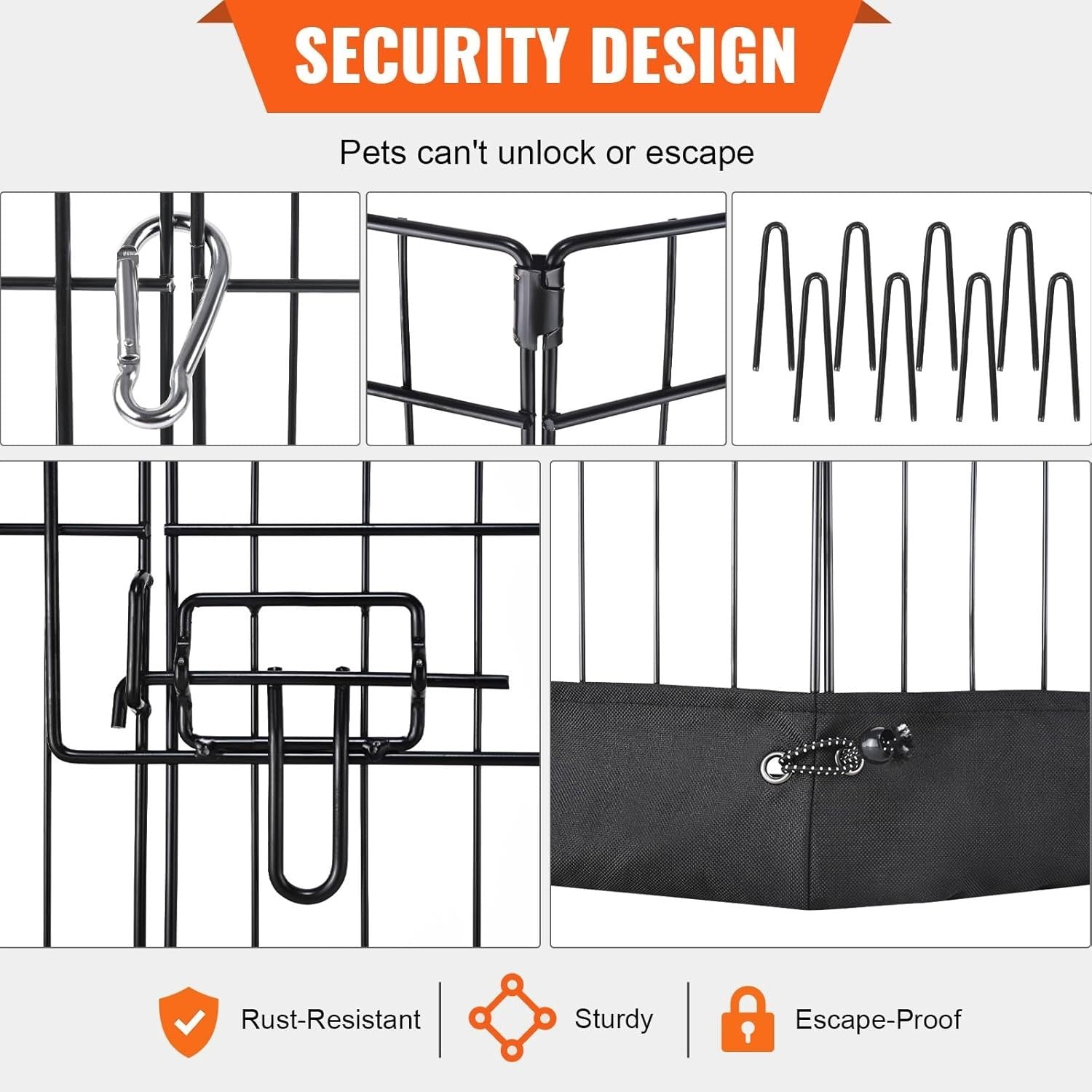 Foldable 24" Metal Dog Playpen 8-Panel Fence with Cover & Mat Indoor Outdoor