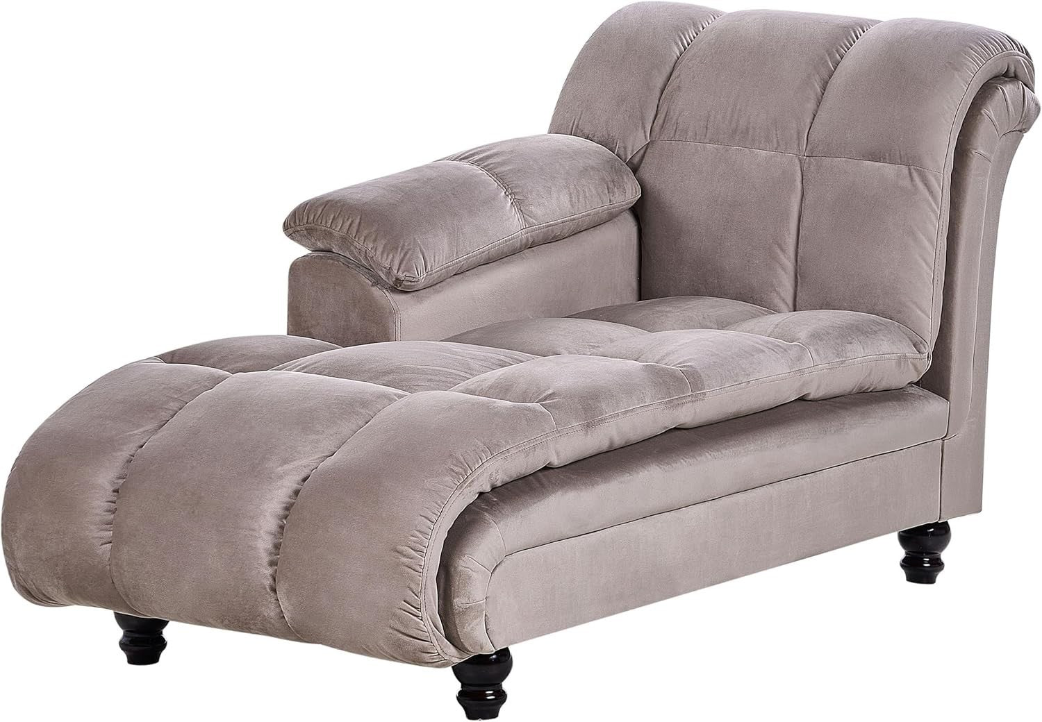Modern Taupe Chaise Lounge Sofa Right Hand Recliner Velvet Look Compact