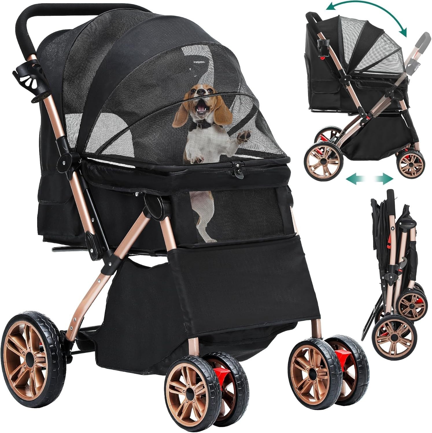 Dog Stroller Pet Buggy Foldable Reversible Handle 360° Wheels 22kg