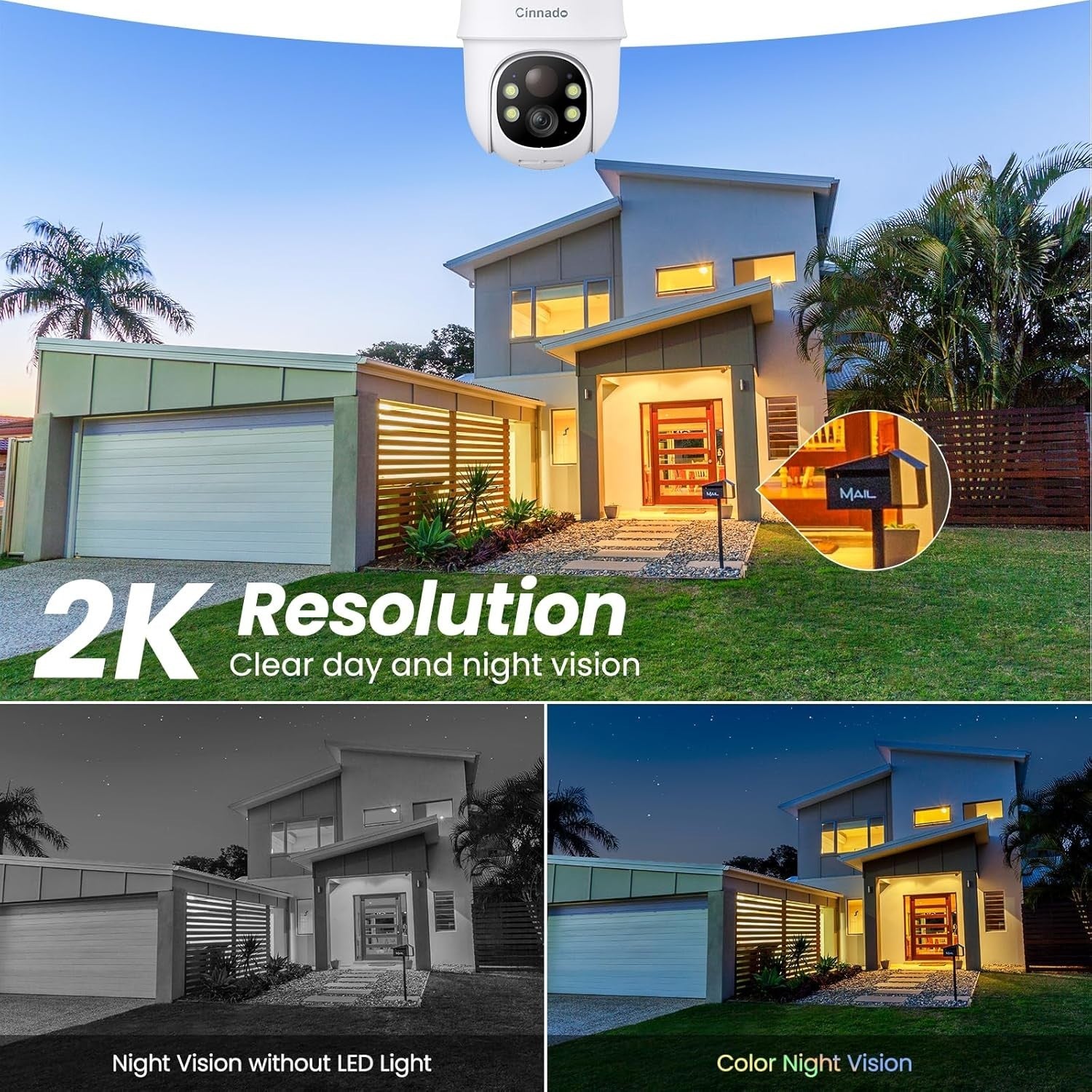 2K Solar Security Camera Wireless Outdoor PTZ Color Night Vision