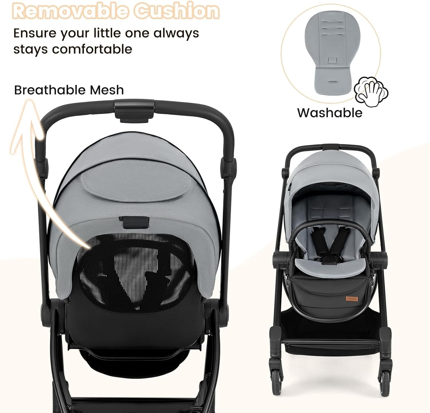 Compact Baby Pram Pushchair Reversible Seat Reclining Foldable Grey