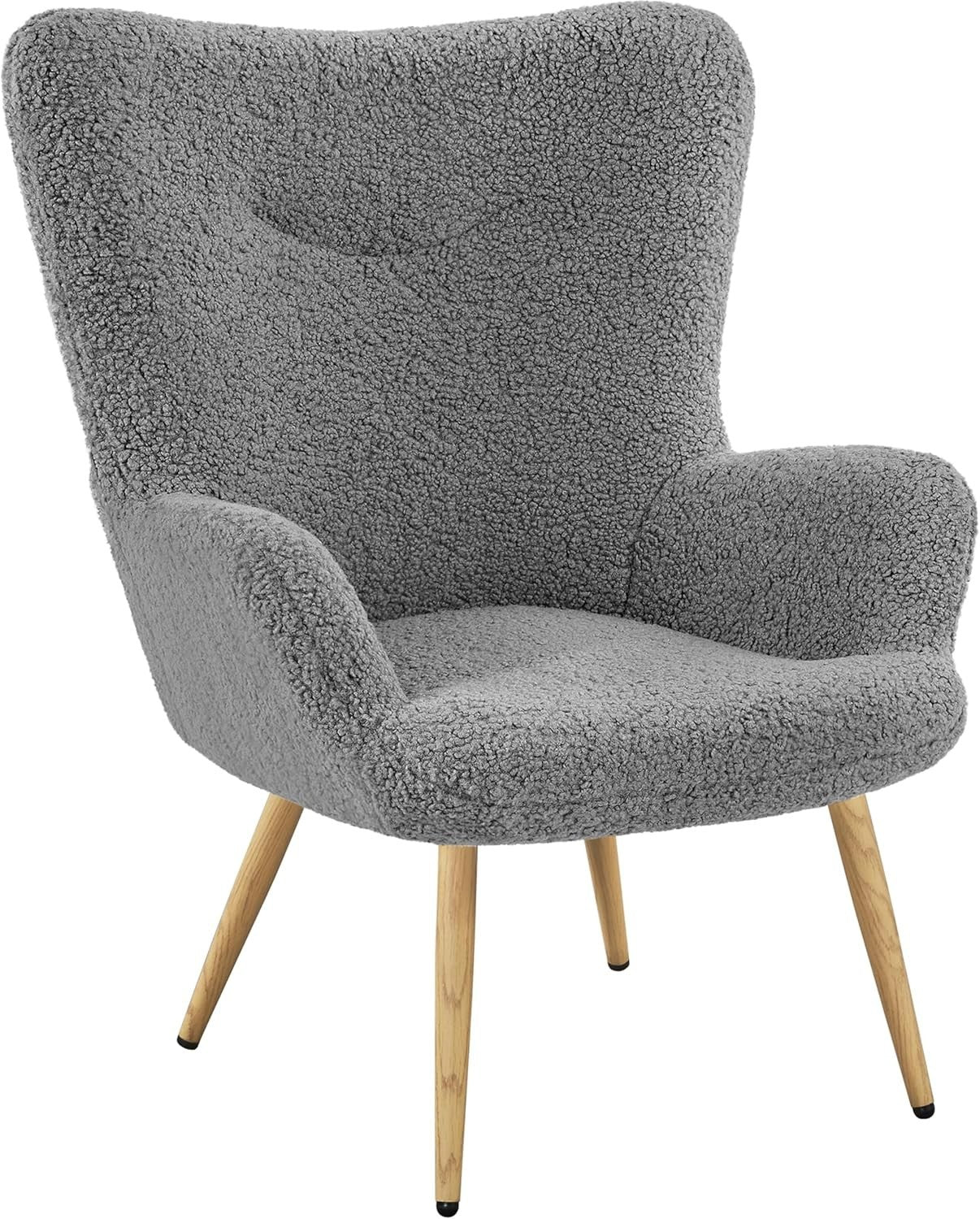 Cozy Sherpa Fuzzy Tub Chair with Folding Backrest & Wooden Legs, Grey