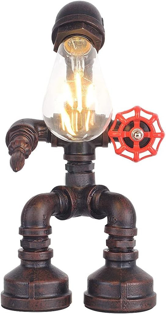 Rustic Industrial Steampunk Table Lamp Water Pipe Edison Bulb Desk Light
