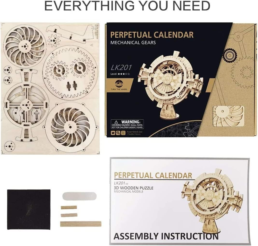 Wooden Perpetual Calendar Puzzle DIY Kit – 3D Gear Desk Toy Gift Adults