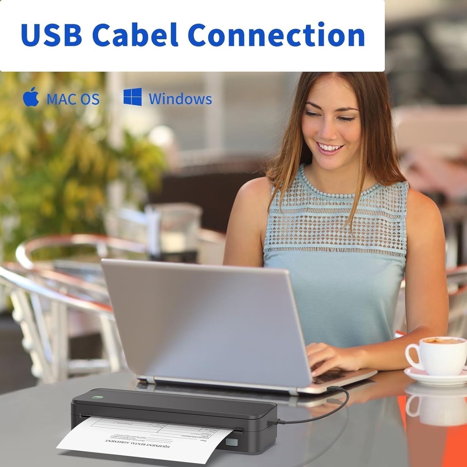 Black Bluetooth A4 Thermal Printer, Portable Inkless, Wireless