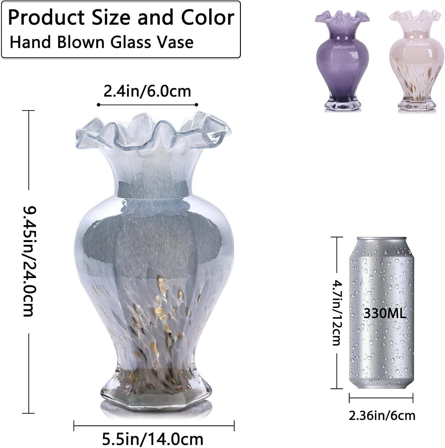 Hand Blown Blue Glass Vase 24cm Tall Art Centerpiece Table Decor