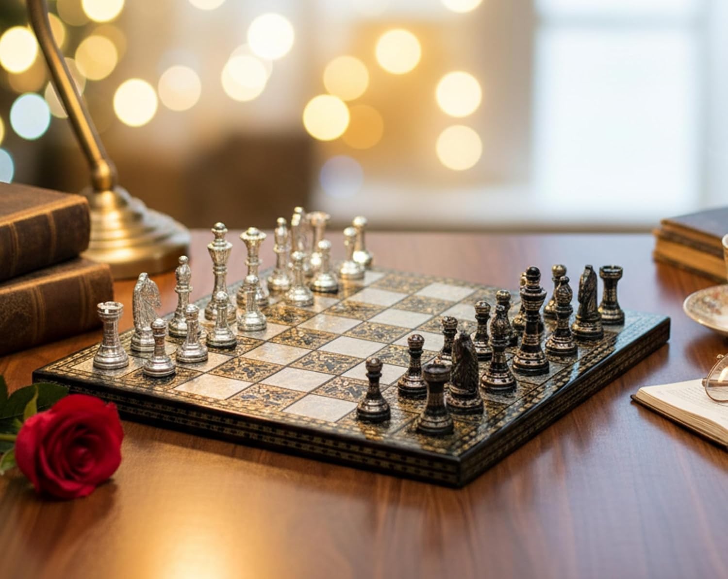 Luxury Brass Chess Set 31cm Board Handcrafted Metal Pieces Premium Gift