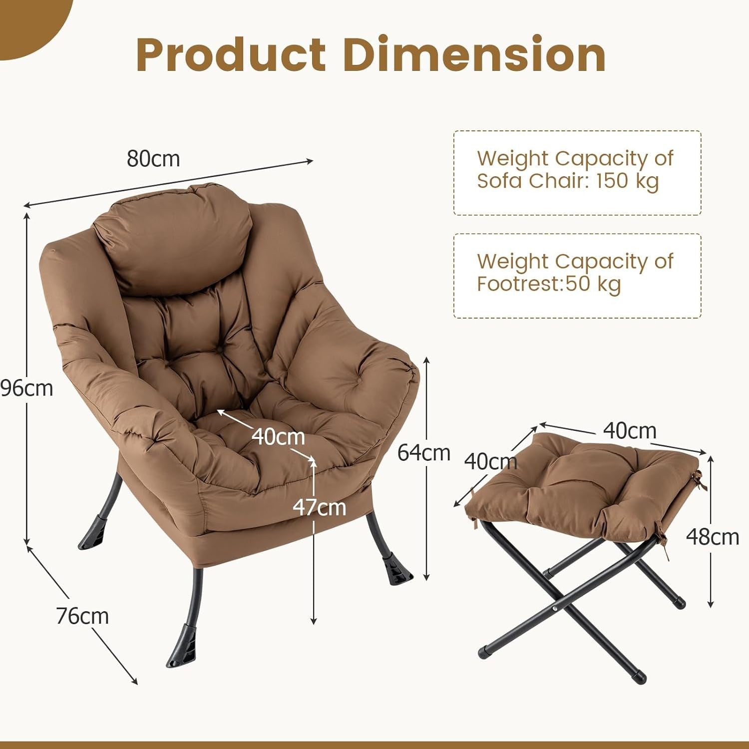 Fabric Lounge Armchair with Footstool Comfy Reading Chair Coffee