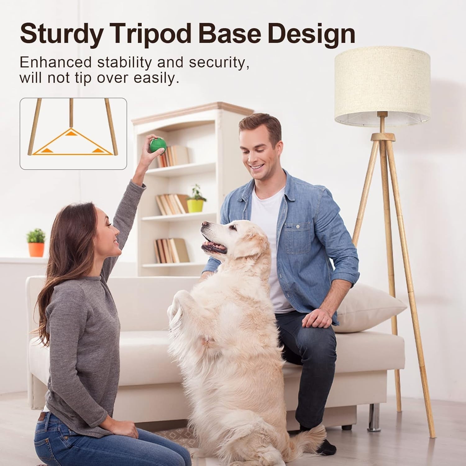 Wooden Tripod Floor Lamp Dimmable LED with Remote Linen Shade 160cm