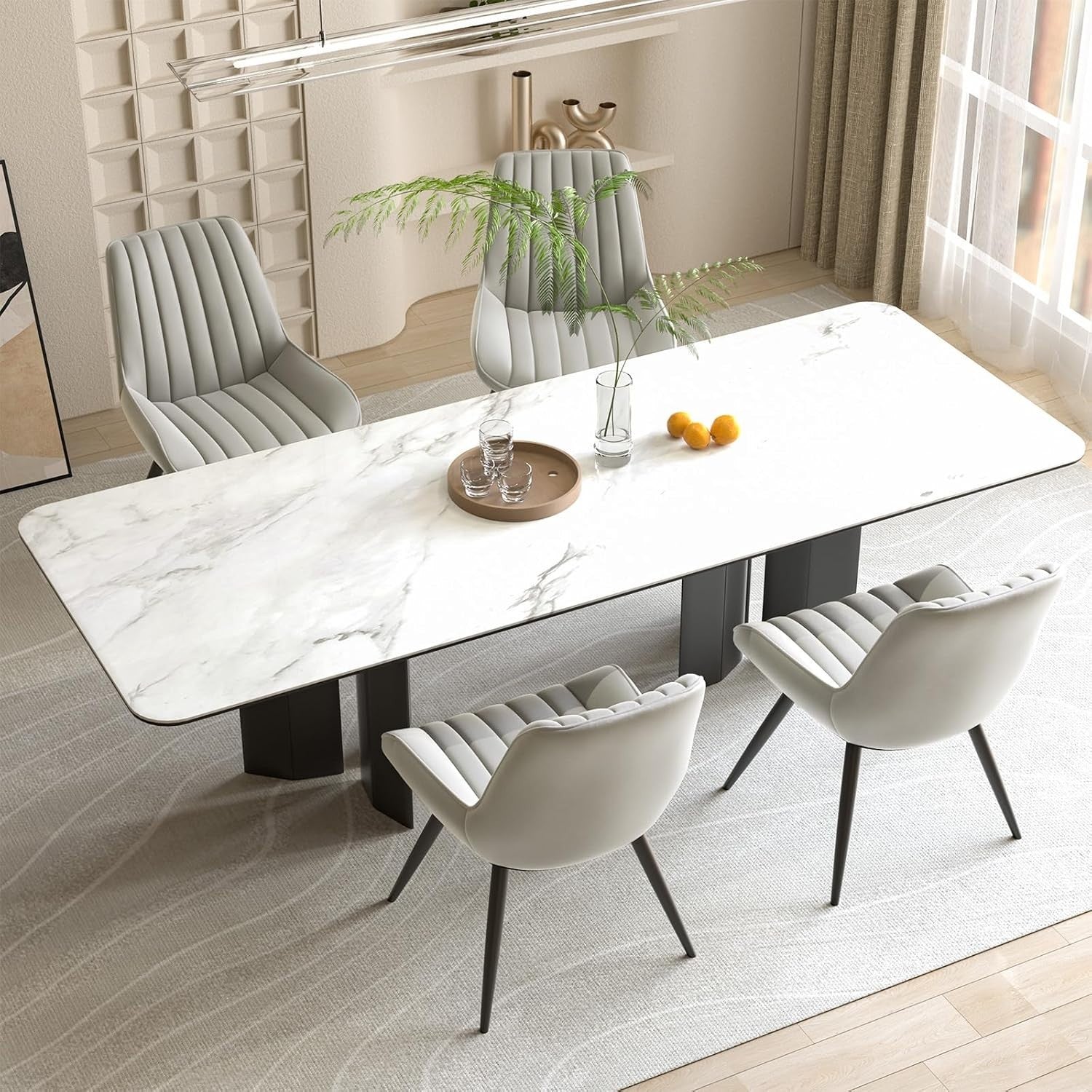 Modern Upholstered Dining Chairs Set of 4 | Thick Cushions, Metal Legs