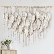 Beige Large Leaf Macrame Wall Hanging 39"x29.5" Boho Decor