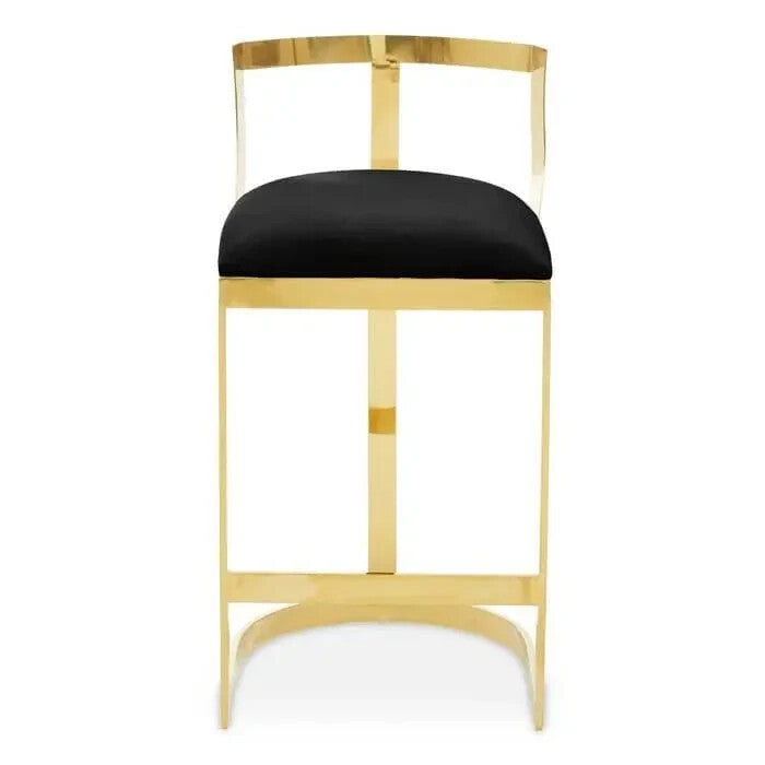 Black Velvet Bar Stool – Gold Frame, Arched Base, Luxe Modern Design
