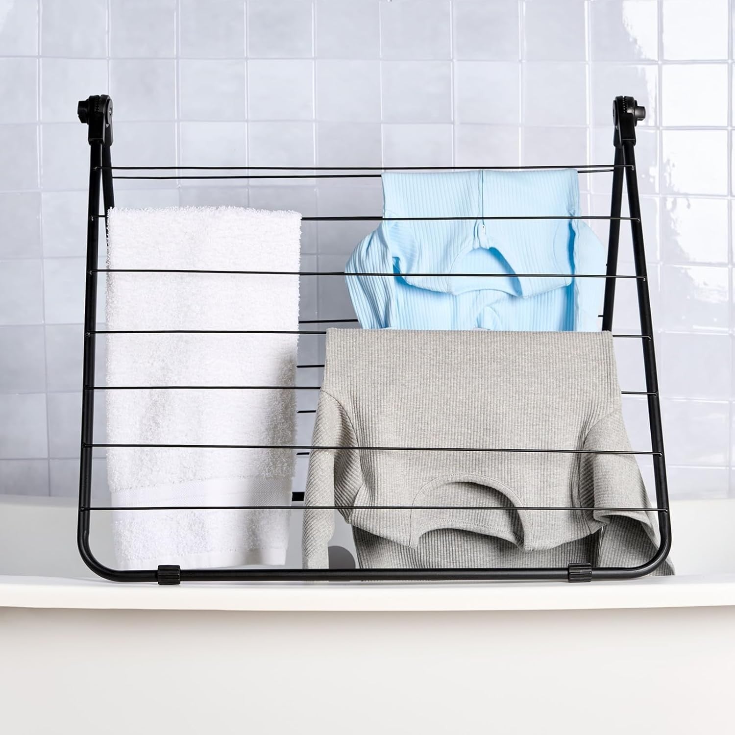 Over Bath Clothes Airer Folding Drying Rack Adjustable Indoor Laundry 14 Bars
