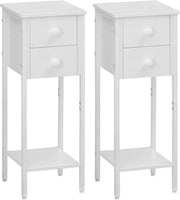 Set of 2 Slim White Bedside Tables with Drawer & Shelf – Narrow Tall Side Tables