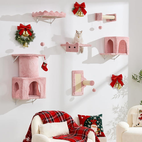 Cat Wall Shelves Set 6pcs Climbing Shelves with Scratching Posts Beds Toys