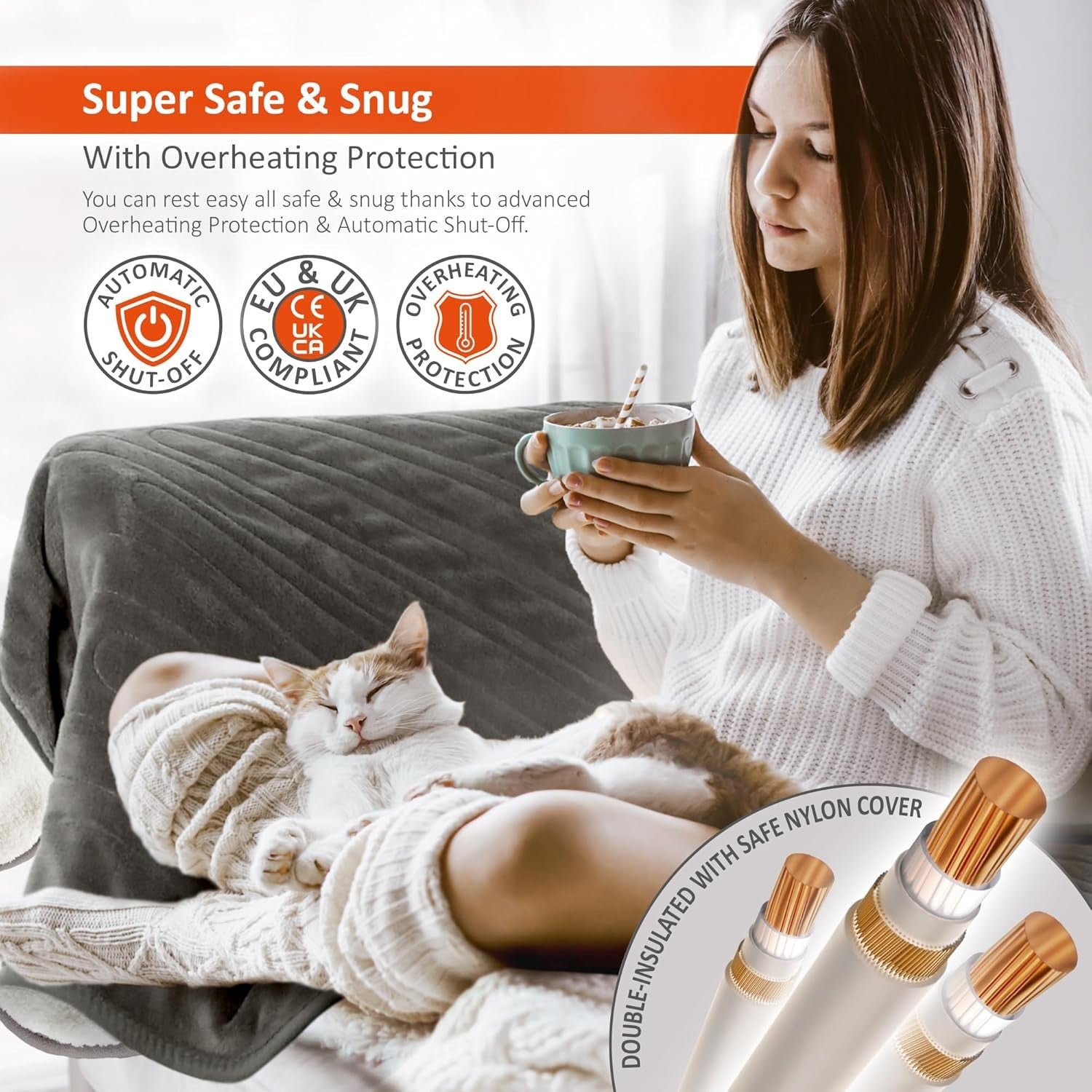 Electric Heated Throw Blanket XL 130x180cm Sherpa Fleece 9 Heat Timer