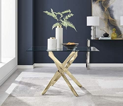 Modern Gold Metal & Clear Glass Rectangular Dining Table 120x70cm
