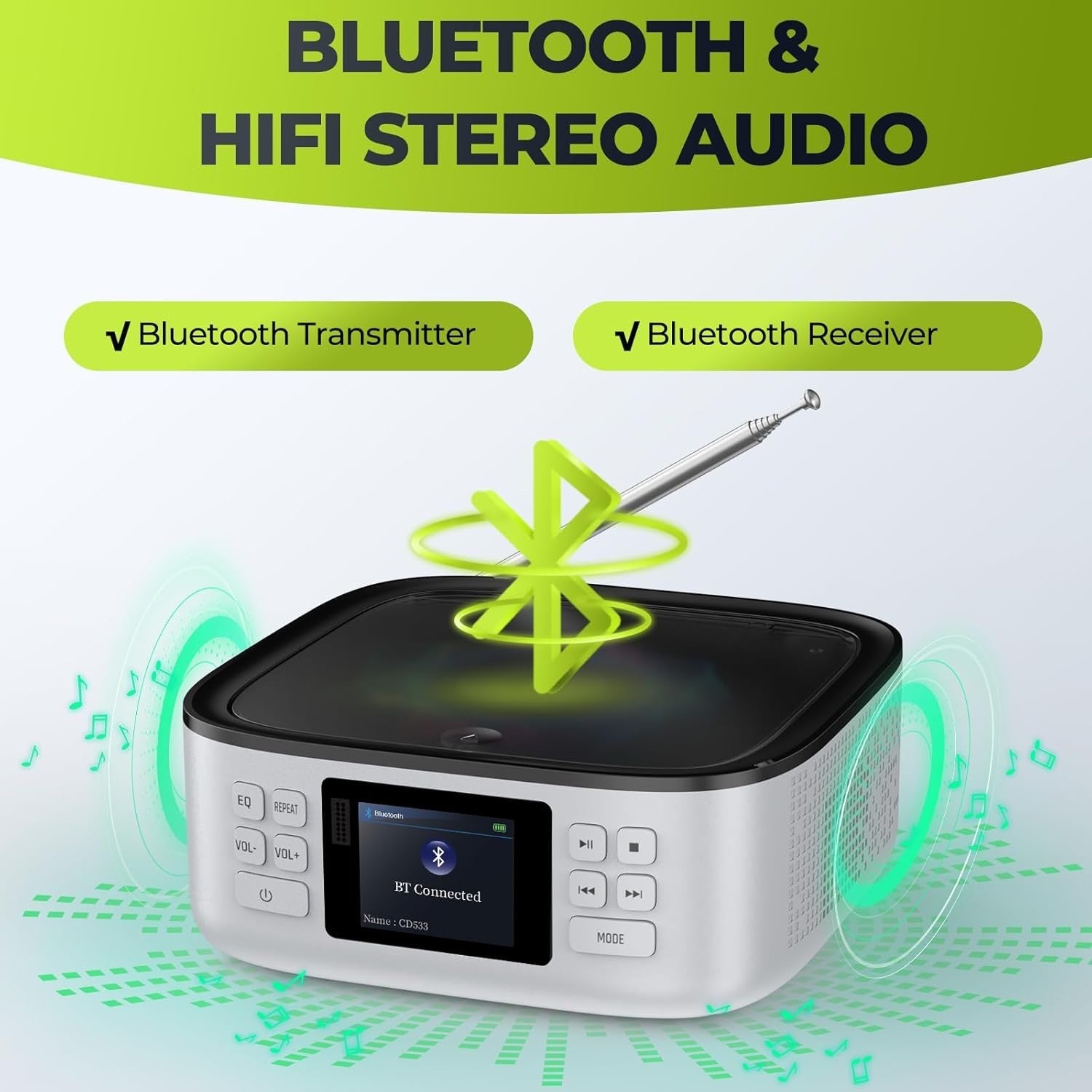 Rechargeable Bluetooth CD Player Boombox FM Radio LED Display Remote