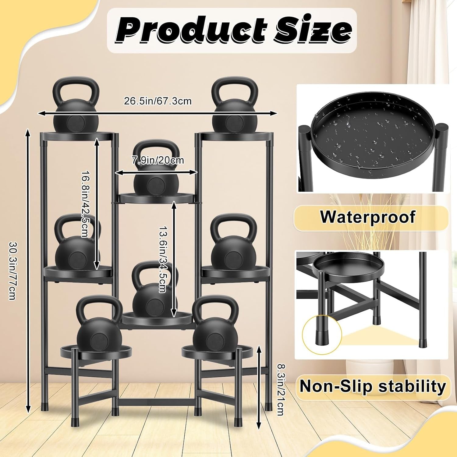 8 Tier Black Metal Plant Stand | Indoor Outdoor Flower Pot Display Rack